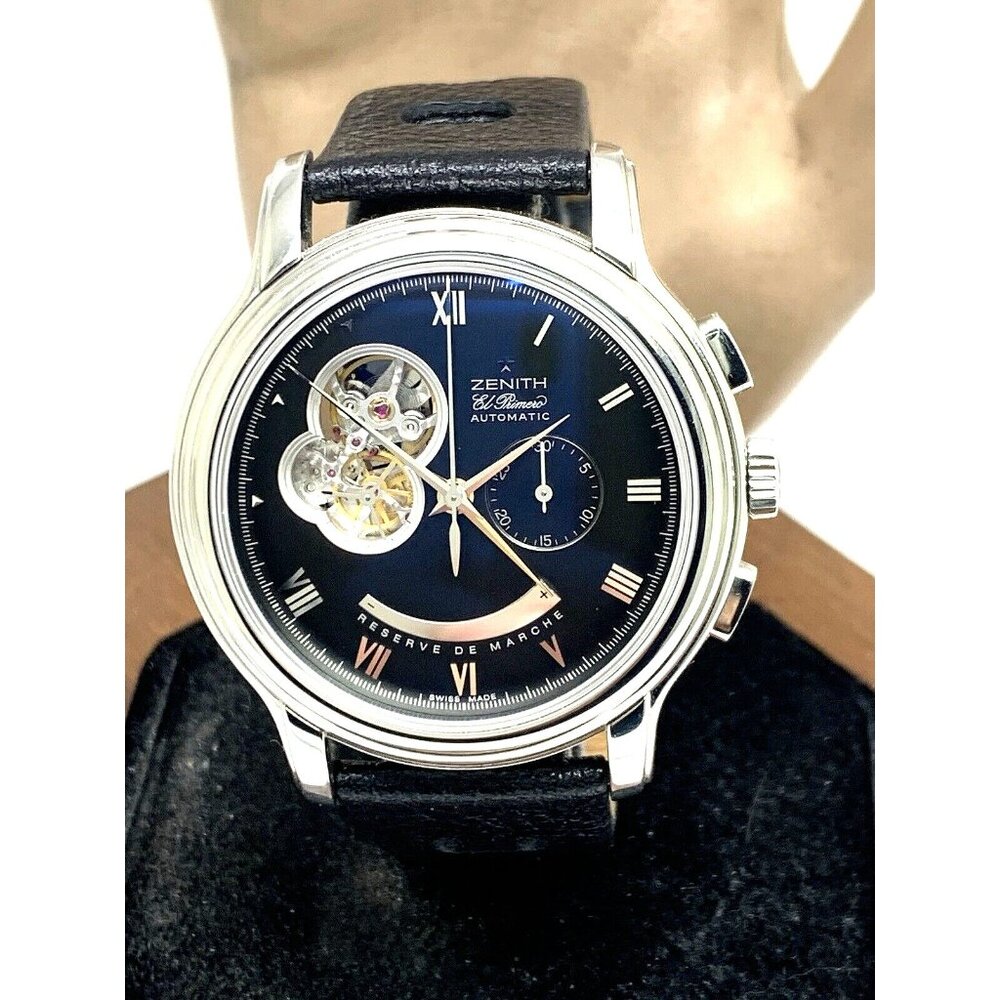 Zenith Mens Watch El Primero Swiss Automatic Chronograph Black Dial Leather 45mm